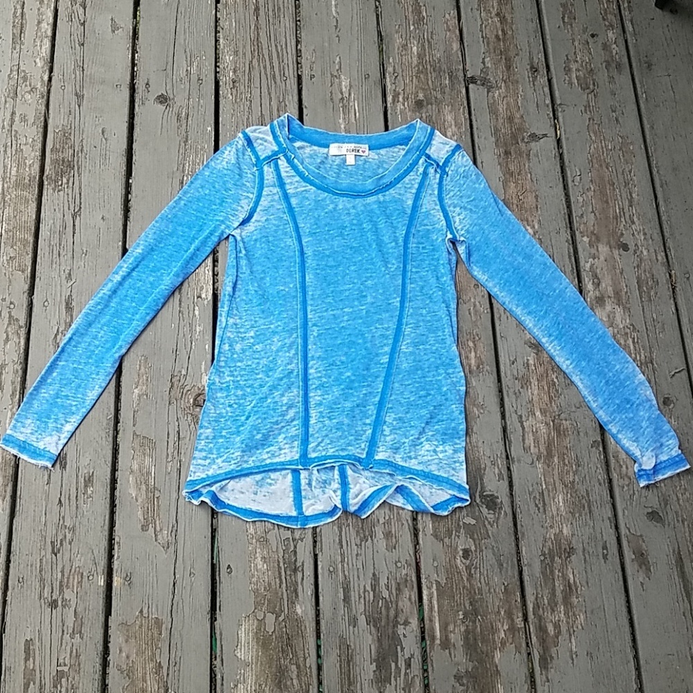 Derek Heart.  Long sleeve Blue Tee shirt.